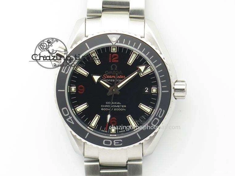 0812 Contemporary Planet Ocean SS Bp Maker 45mm Black Bezel Orange Numbers On SS Bracelet A 8217
